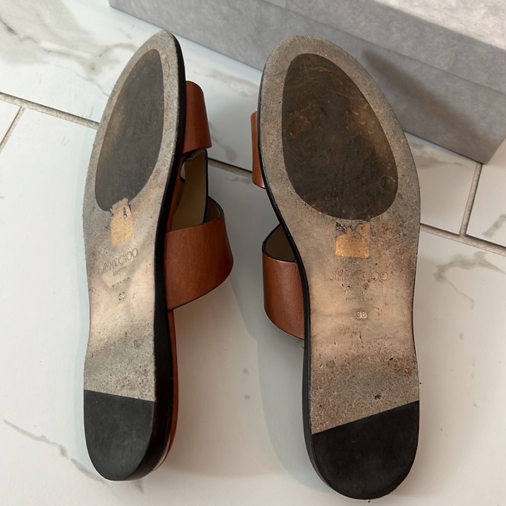 Jimmy Choo Brown Leather Slide Sandals - Picture 4 of 4